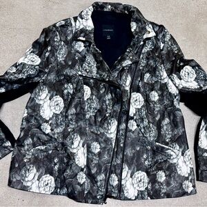 Lane Bryant Black and White Floral Faux Leather Jacket